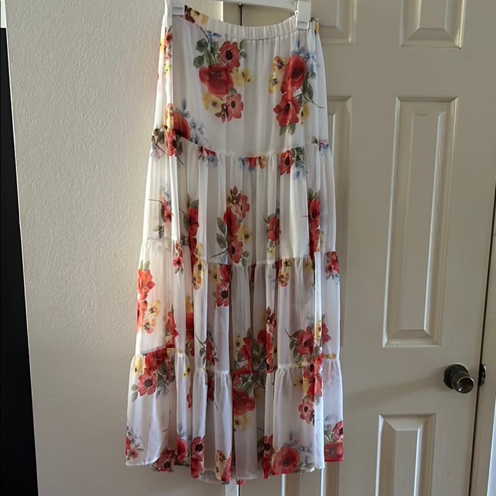 Forever 21 Cream Tiered Maxi Skirt Resort Wear